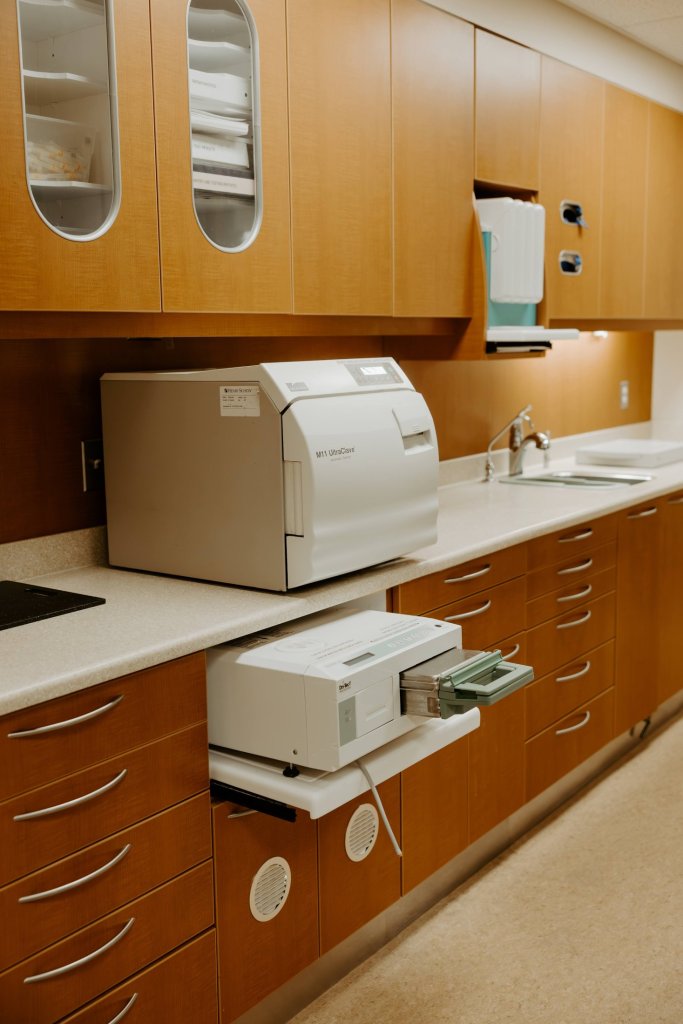 Dental sterilization and equipment preparation area inside the practice